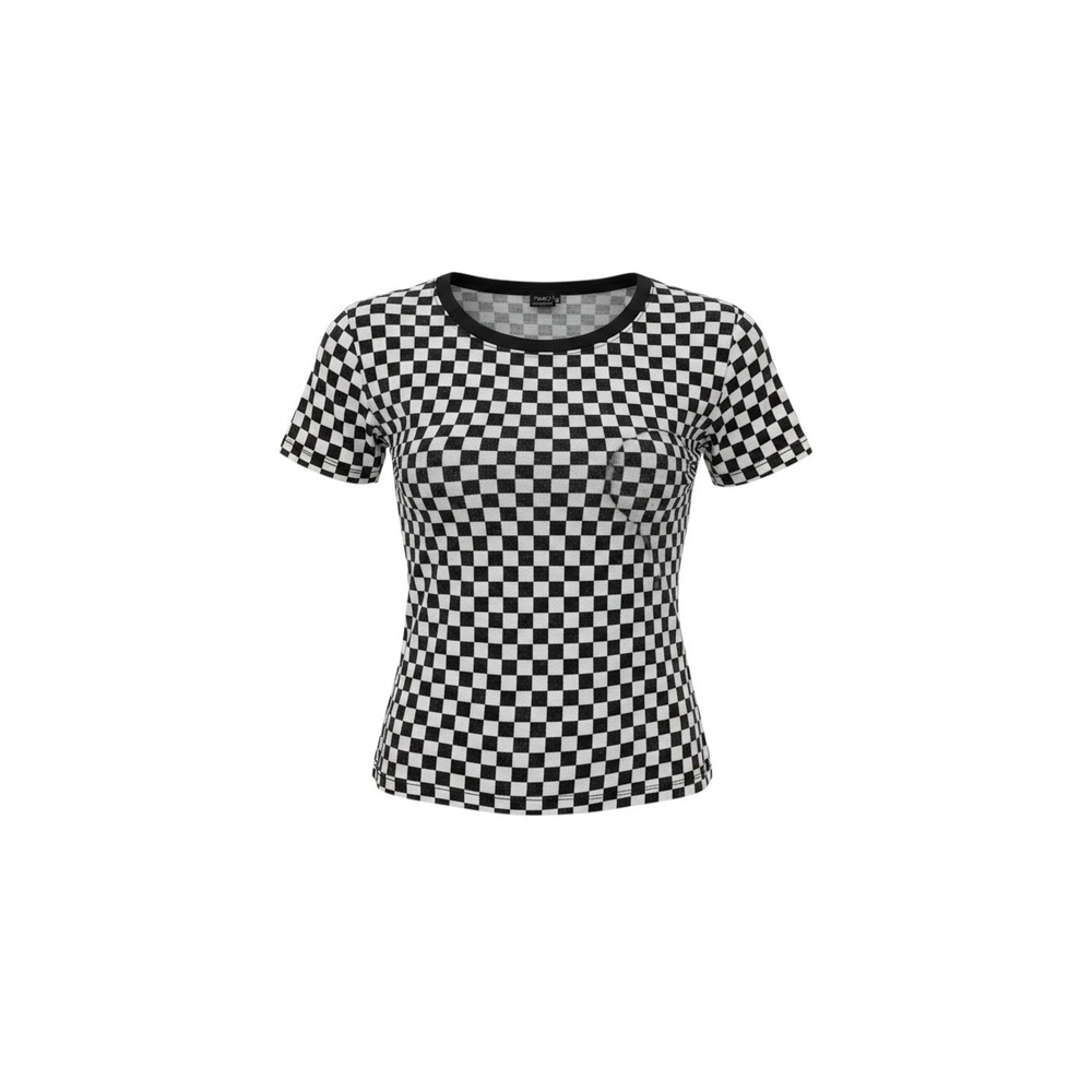Rue21 T-Shirt Womens Medium Black White NWT Checkered Short Sleeve Crew Neck Top